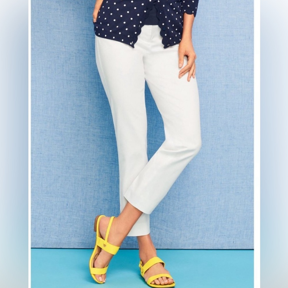 Talbots Womens Size 10 Perfect Crop Cotton Blend Ankle Khaki Pants in White